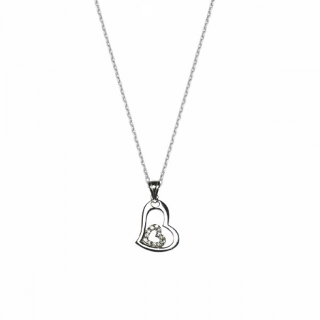 Coliere - Colier argint 925 placat cu rodiu, Inimioara dubla cu zirconiu alb stralucitor, 19 mm