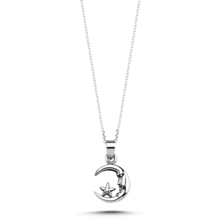 Coliere - Colier argint 925 placat cu rodiu, Moon and star 21/19 mm, lungime lantisor 40 + 5cm