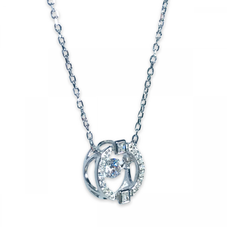 Colier argint 925 - placat cu rodiu - pandantiv elegnt Asymetric 12 mm cu Zirconiu, lungime lantisor 40+5 cm [1]