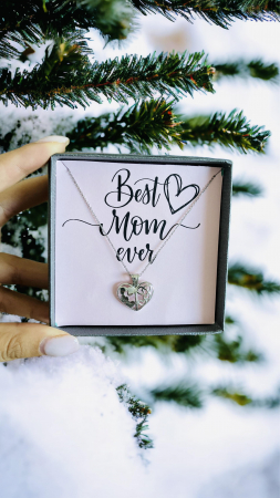 Cutie cu mesaj personalizat si Colier argint 925 placat cu rodiu, Tribal Inimioare cu zirconiu alb stralucitor, 17 mm [0]