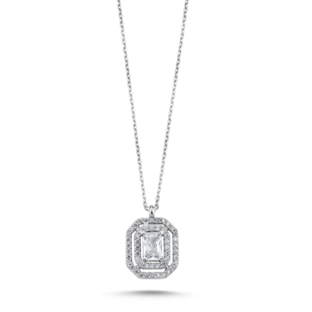 Coliere - Colier din argint 925, elegant, placat cu rodiu, pandantiv Halo cu zirconiu stralucitor