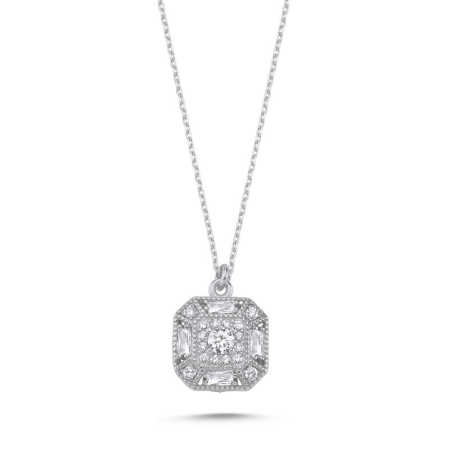 Coliere - Colier din argint 925, elegant, placat cu rodiu, pandantiv cu zirconiu stralucitor, 40 +5 cm