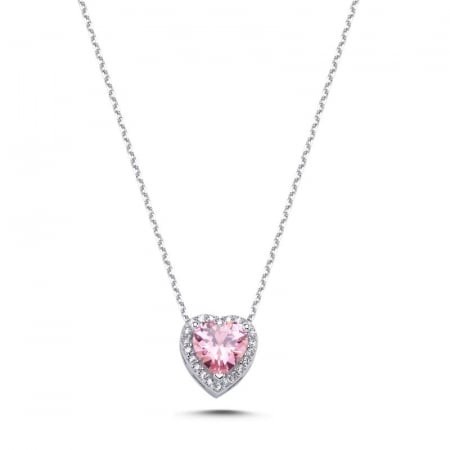 Coliere - Colier din argint 925, elegant, placat cu rodiu pentru mentinerea stralucirii, Pink Heart