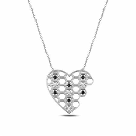 Coliere - Colier din argint 925, elegant, placat cu rodiu pentru mentinerea stralucirii, pandantiv Heart & Honeycomb