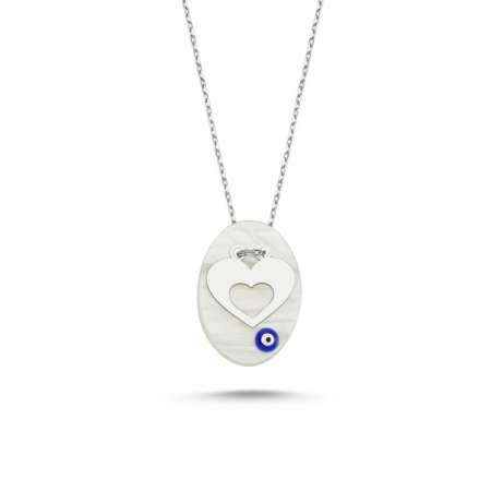 Coliere - Colier din argint 925, elegant, placat cu rodiu pentru mentinerea stralucirii, pandantiv Heart & Evil Eye