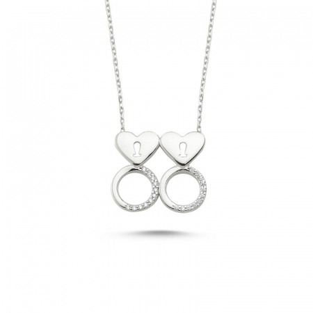 Coliere - Colier din argint 925, elegant, placat cu rodiu pentru mentinerea stralucirii, pandantiv Couple