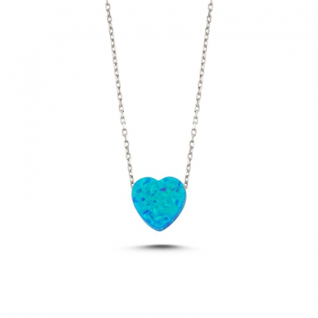 Coliere - Colier din argint 925, elegant, placat cu rodiu pentru mentinerea stralucirii, pandantiv Opal Heart Blue/White