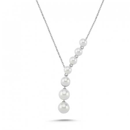 Coliere - Colier din argint 925, elegant, placat cu rodiu, Perle in Y, 40 cm