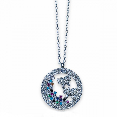 Colier din argint 925, pandantiv FLUTURASI si STELUTE, pietre din zircouniu stralucitor, 45 cm lungime [0]