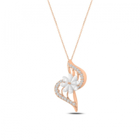 Coliere - Colier din argint 925, placat cu aur roz, pandant Mother of Pearl si zirconii