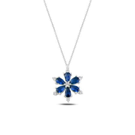Coliere - Colier din argint 925, placat cu rodiu pentru mentinerea stralucirii, pandant Lotus Bear Flower - Sapphire