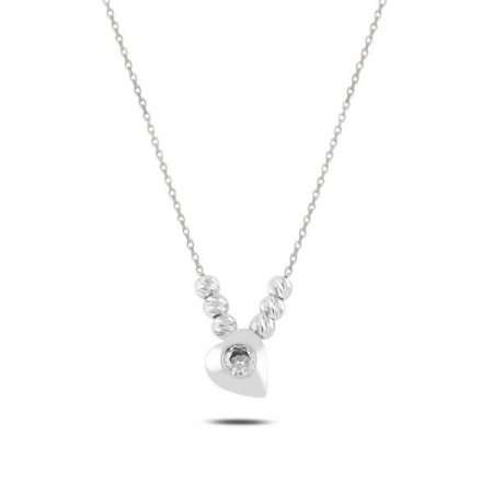 Coliere - Colier din argint 925, placat cu rodiu, pandant inima si cut diamond ball,  lungime lant 40+5 cm