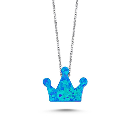 CADOURI PENTRU IUBITA ❤️ - Colier din argint 925, placat cu rodiu, pandant Light Blue Opal Crown, lungime lant 40 cm
