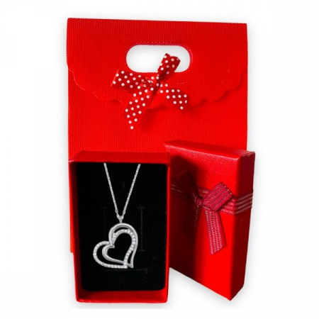 Colier din argint 925, placat cu rodiu, pandat INIMI cu zirconiu, lungime lantisor 40 cm [0]