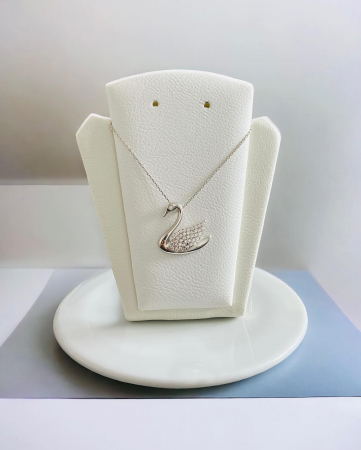 Colier din argint 925, placat cu rodiu, pandat Lebada cu zirconiu, lungime lantisor 40+5 cm [0]