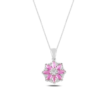 Coliere - Colier din argint 925, placat cu rodiu pentru mentinerea stralucirii, pandant Flower Pink