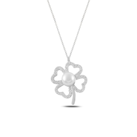 Coliere - Colier din argint 925, placat cu rodiu pentru mentinerea stralucirii, pandant Clover Pearl
