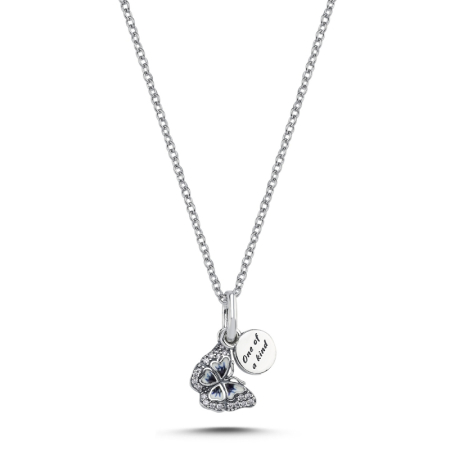 Coliere - Colier din argint 925, placat cu rodiu pentru mentinerea stralucirii, pandant Butterfly&One Of A Kind
