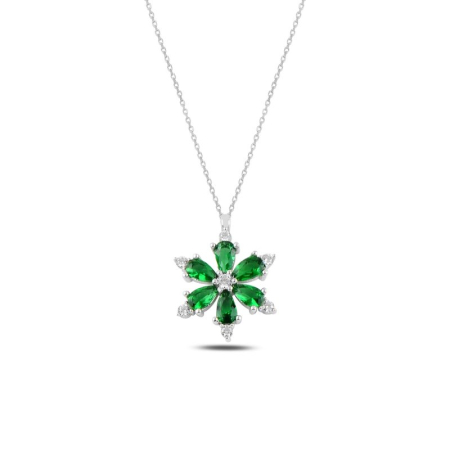 Coliere - Colier din argint 925, placat cu rodiu pentru mentinerea stralucirii, pandant Lotus Bear Flower - Emerald