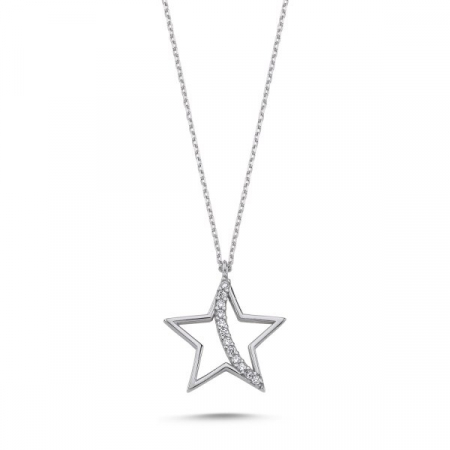 Coliere - Colier din argint 925, simplu si elegant, placat cu rodiu, pandantiv Stea cu zirconiu stralucitor, 40 cm