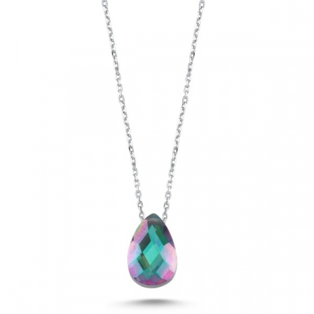 Coliere - Colier din argint 925, simplu si elegant, placat cu rodiu, pandantiv Teardrop Crystal, 40 cm