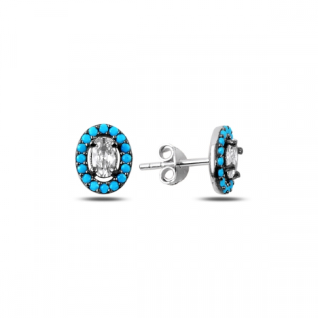 Cercei - Cercei argint 925 - placat cu rodiu - Nano Turquoise Earrings 9 mm