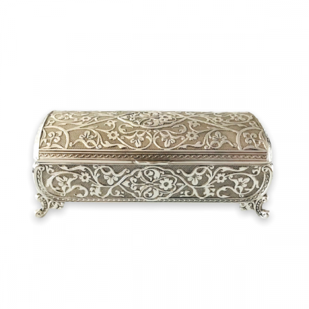 Caseta bijuterii - argintata, interior catifea gri, model floral, 13.5x7x5.3 cm [2]