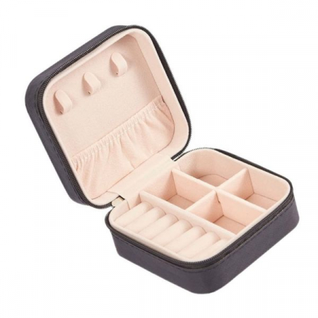 Cutie pentru bijuterii, compartimentata, din piele ecologica, pentru inele, cercei, bratari sau cercei, dimensiuni 10x10x5 cm, neagra [2]