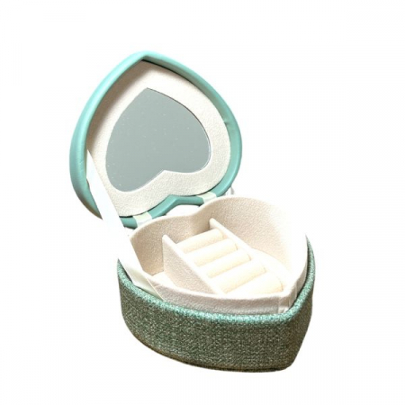 Cutie pentru bijuterii, compartimentata, model inima din vinilin, pentru inele, cercei, bratari sau coliere, dimensiuni 11x9x5m, verde [1]
