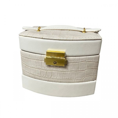 Cutie pentru depozitare si organizare bijuterii si accesorii, model etajat cu sertare si cheita, 15X13X13 cm, culoare nude [1]