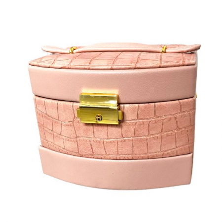 Cutie pentru depozitare si organizare bijuterii si accesorii, model etajat cu sertare si cheita, 15X13X13 cm, culoare roz somon [1]