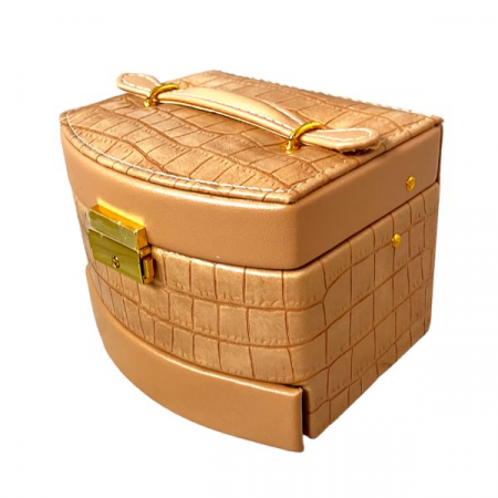 Cutie pentru depozitare si organizare bijuterii si accesorii, model etajat cu sertare si cheita, 15X13X13 cm, culoare maro cognac [0]