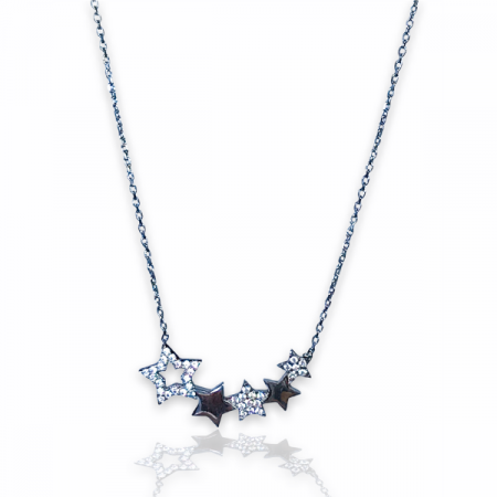 Colier din argint 925, pandantiv Stelute Cazatoare, pietre din zircouniu stralucitor, 45 cm lungime [1]