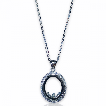 Colier din argint 925, OVAL cu pietre din zirconiu alb in interior, 16x21 mm, lungime lantisor 45+5cm [1]