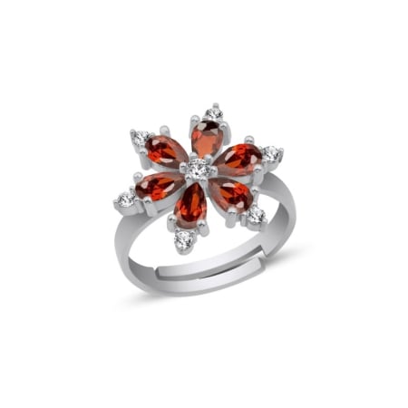 Inele - Inel Lotus Flower Garnet - din argint 925, placat cu rodiu pentru menținerea strălucirii, reglabil