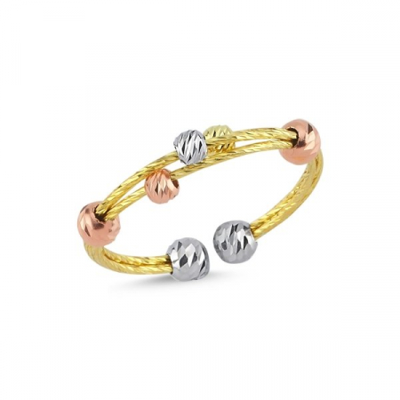Inel din argint 925, dimensiuni reglabile cu bile tricolore tăiate cu diamant, culori: gold, rose gold, silver [1]