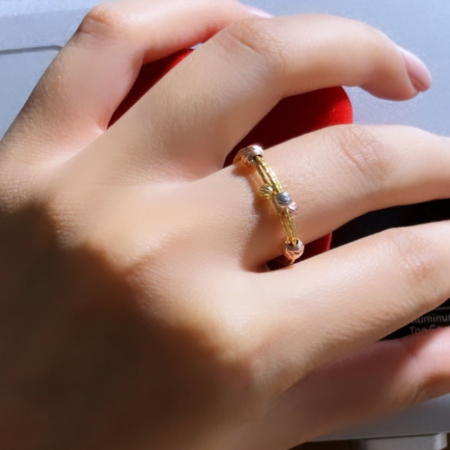 Inel din argint 925, dimensiuni reglabile cu bile tricolore tăiate cu diamant, culori: gold, rose gold, silver [0]
