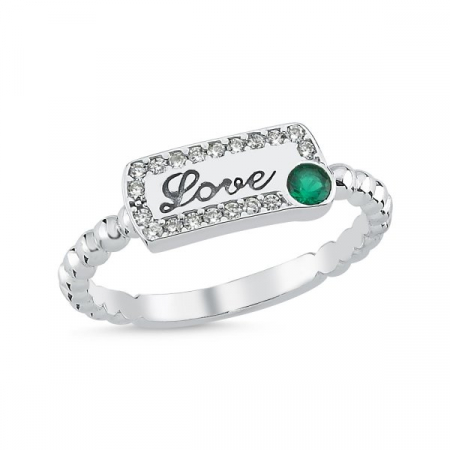 Inele - Inel din argint 925, placat cu rodiu, Love cu piatra verde din zirconiu, marime 18 mm 