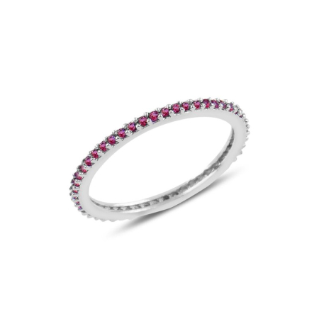 Inele - Inel din argint 925 - placat cu rodiu pentru mentinerea stralucirii, model Single Row Ruby Thin Eternity, Ring Size: 14 (US:6¾)
