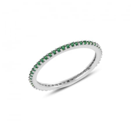 Inele - Inel din argint 925 - placat cu rodiu pentru mentinerea stralucirii, model Single Row Emerald Thin Eternity