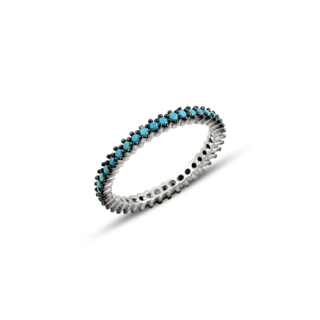 Inele - Inel din argint 925 - placat cu rodiu pentru mentinerea stralucirii, model Single Row Turquoise Thin Eternity