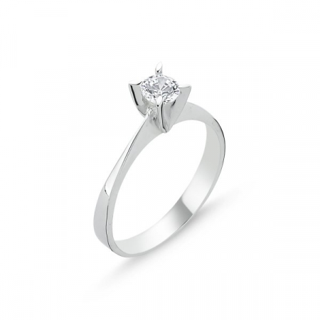 Inele - Inel din argint 925, placat cu rodiu, Solitaire cu piatra din zirconiu, marime 15 mm US 5.6
