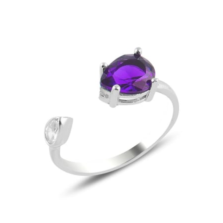 Inele - Inel Teardrop Colored - din argint 925, placat cu rodiu pentru menținerea strălucirii, reglabil - Amethyst (Purple)