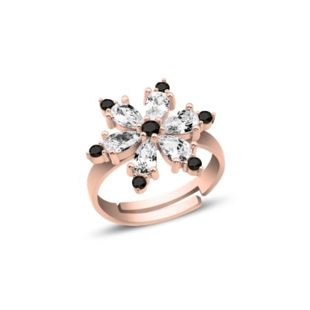 Inele - Inel Lotus Flower - din argint 925, placat cu aur roz, reglabil