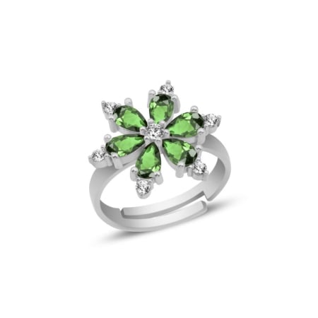 Inele - Inel Lotus Flower Emerald - din argint 925, placat cu rodiu pentru menținerea strălucirii, reglabil