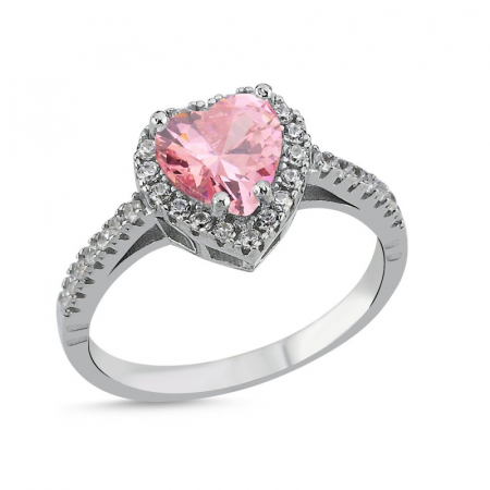 Inele - Inel Pink Heart - din argint 925, placat cu rodiu pentru menținerea strălucirii
