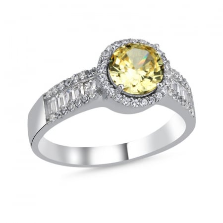 Inele - Inel Citrine Topaz Baguette - din argint 925, placat cu rodiu pentru menținerea strălucirii