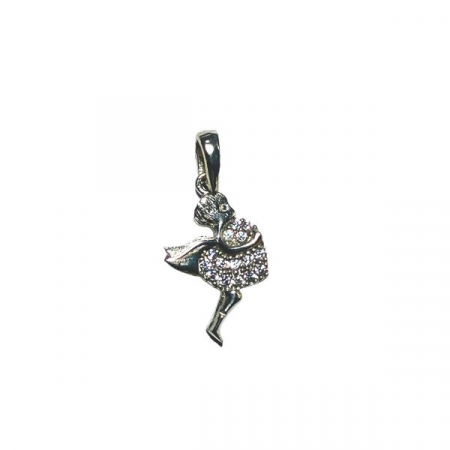 Pandantive - Pandantiv argint 925 placat cu rodiu, Ingerasc cu inimioara in brate cu zirconiu alb stralucitor, 17x10 mm