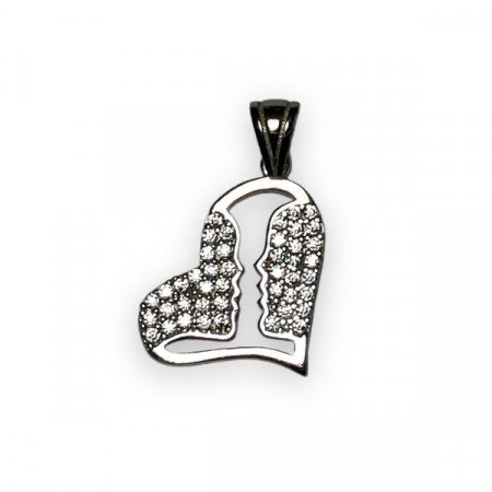 Pandantiv argint 925 placat cu rodiu, Inima indragostiti cu zirconiu alb stralucitor, 19 mm [1]