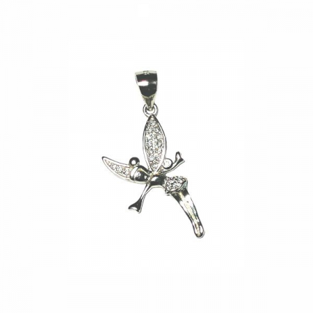 Pandantive - Pandantiv argint 925 placat cu rodiu, Tinker Bell cu zirconiu alb stralucitor, 20x12 mm